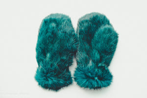 Rabbit Fur Mittens (Green)