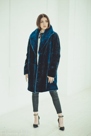 Blue Beaver Fur Oversized Coat