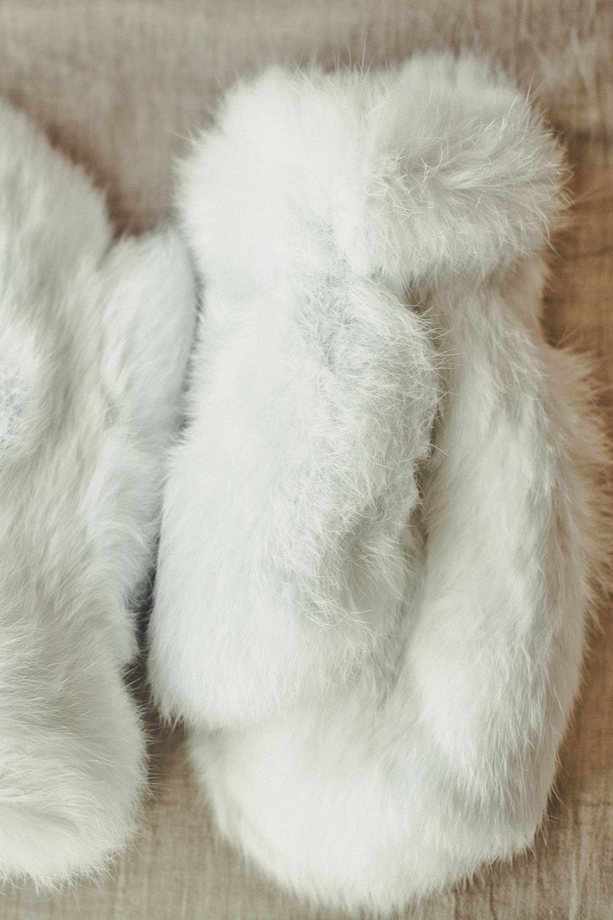 White Real Rabbit Fur Gloves for Winter - Forestfox