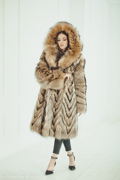 Raccoon Fur Coat with Hood