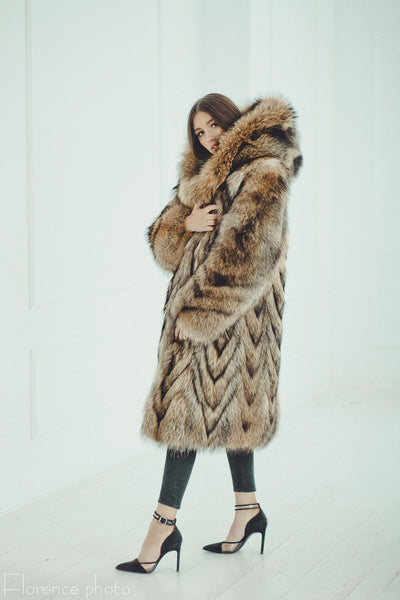 Raccoon Fur Coat with Hood