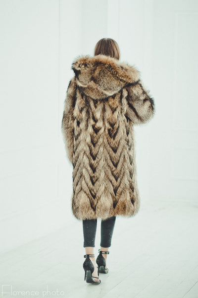 Raccoon Fur Coat with Hood