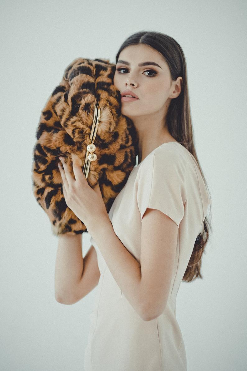 Leopard Print Fur Clutch