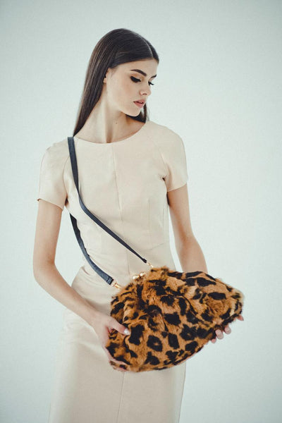 leopard print rabbit fur clutch