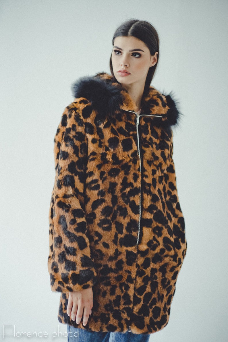 Rabbit Fur Jacket with Hood (Leopard) – Forestfox Fur Atelier
