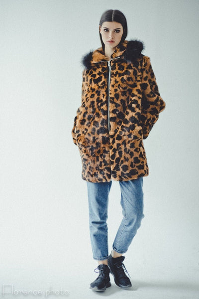 womens leopard pard print rabbit fur jacket