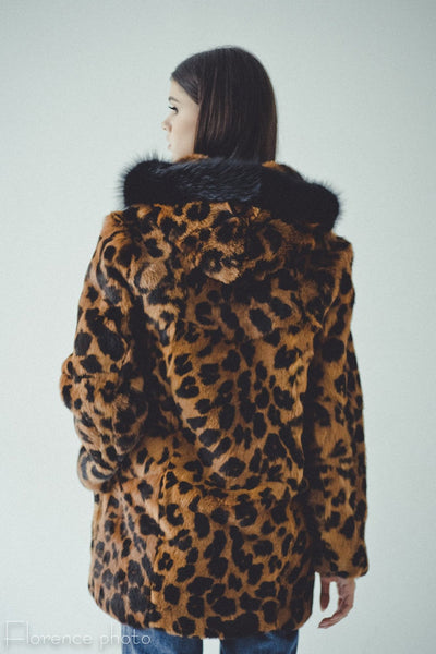 leopard print rabbit fur coat