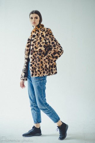 rabbit fur panther print womens jacket