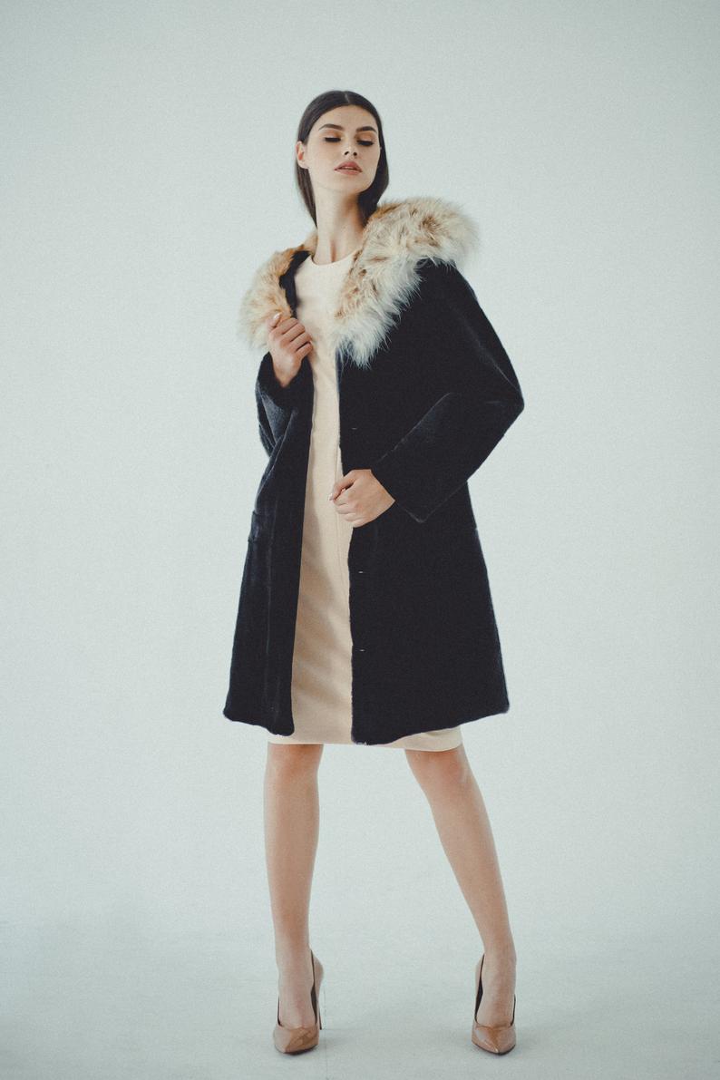 beaver fur coat with hood for women