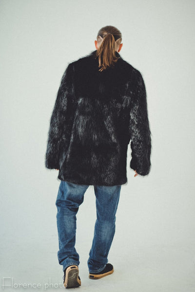 black real beaver fur mens jacket