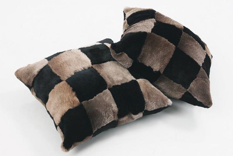 Set of 2 Beaver Fur Pillow Cover