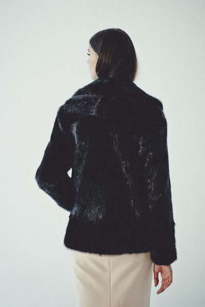 Nutria Fur Bomber Jacket (Black)