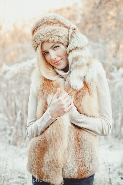 Fox Fur Hat for Men with Tail