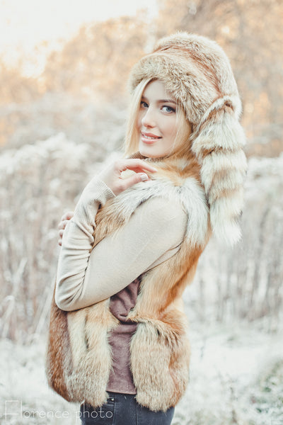 Fox Fur Hat for Men with Tail