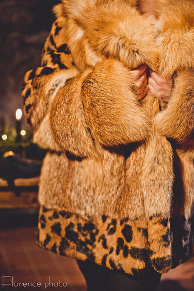 Fox Fur Coat with Leopard Print