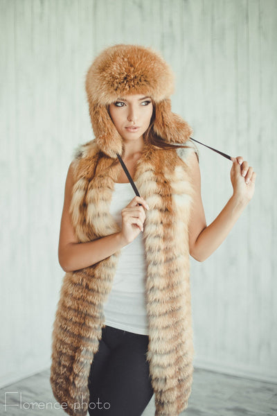 fox fur vest long for women