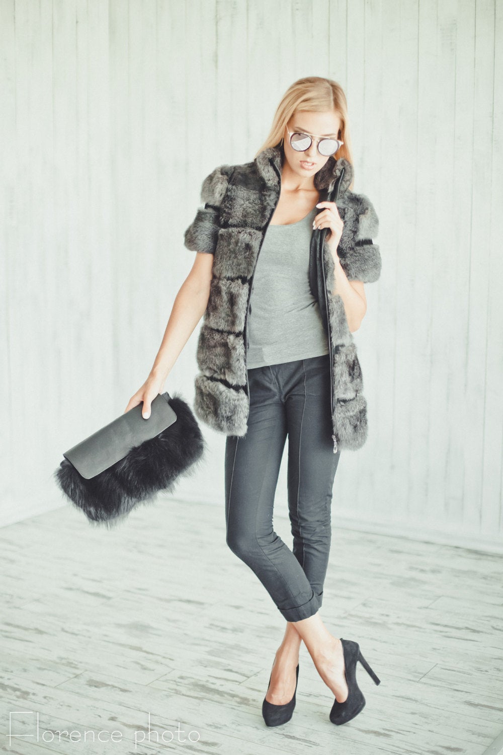 short rabbit fur vest for women
