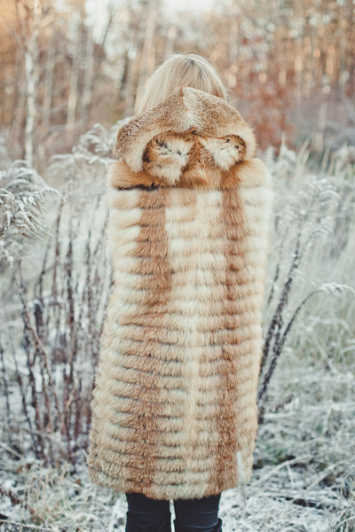 fox fur pelt vest with hood