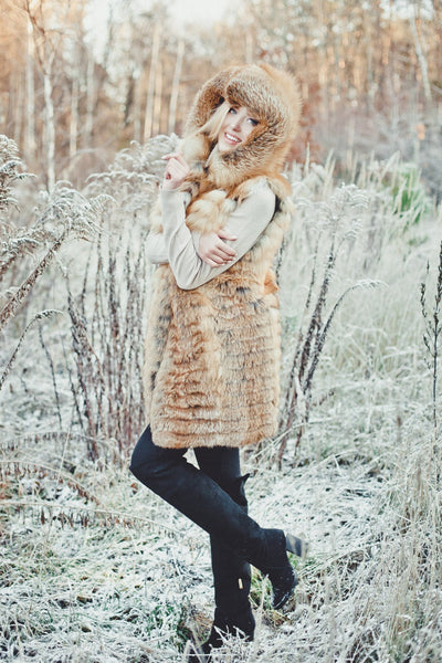 fox fur hooded vest