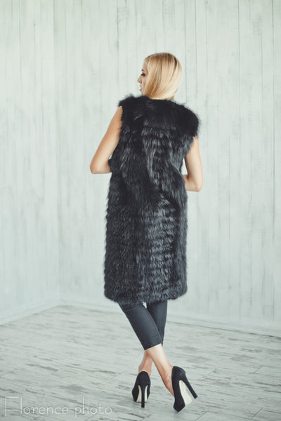 long black fox fur vest ladies