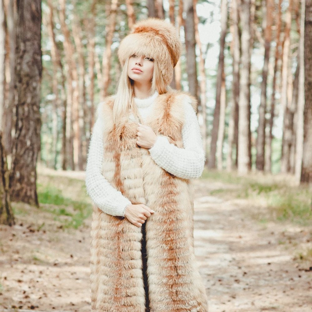 long fox fur vest women