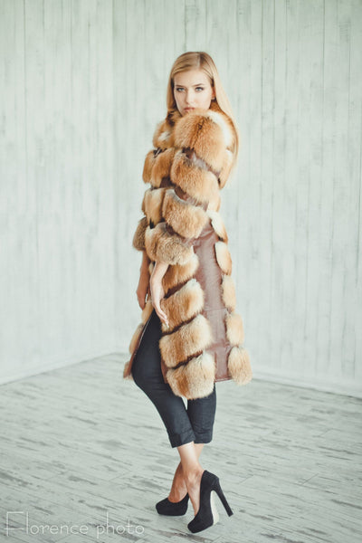 real for fur jacket with leather stripes