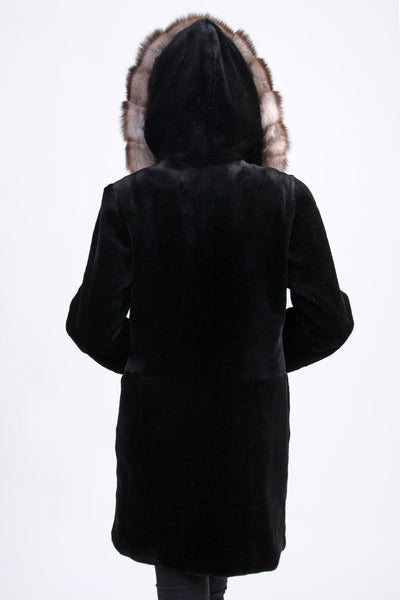 black beaver fur jacket with hood