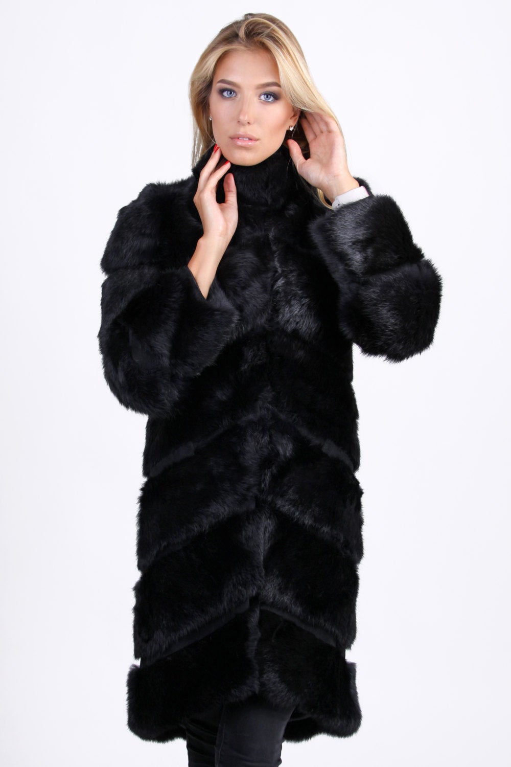 Black Long Rabbit Fur Coat – Handmade Luxury | Forestfox Fur