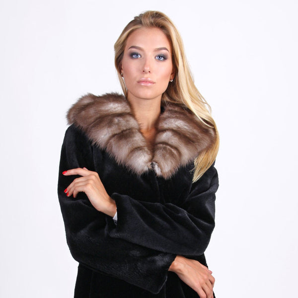 beaver fur coat with a hood