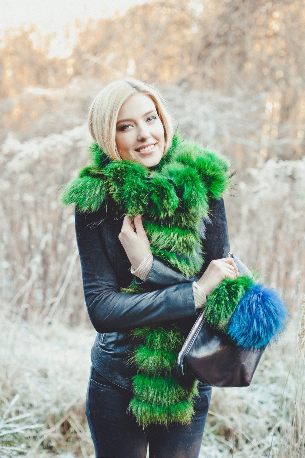 green fur scarf