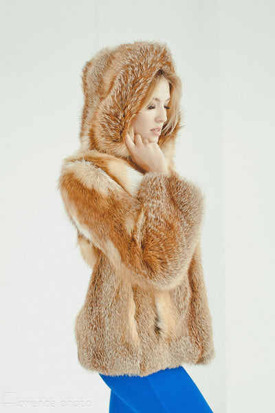 fox fur coat with hood