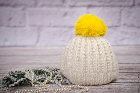 yellow rabbit fur pom pom