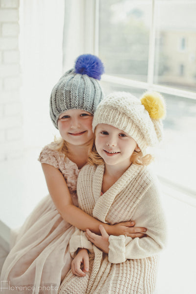 kids fur pom poms for knitted hat