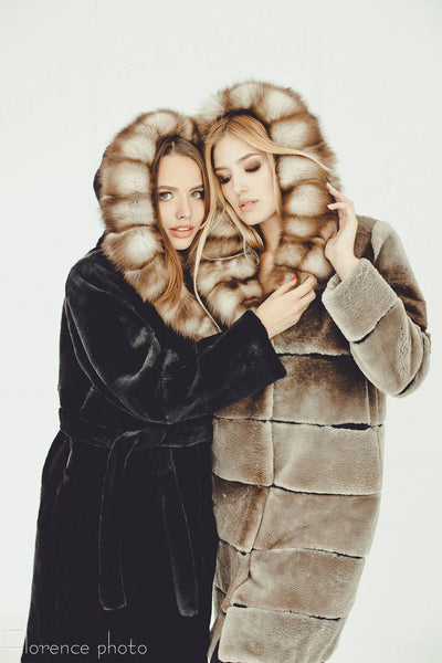 beaver fur coat with hood