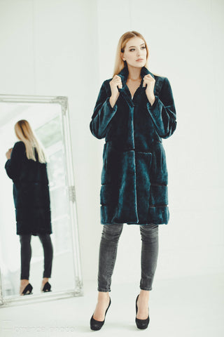 beaver fur coat in blue