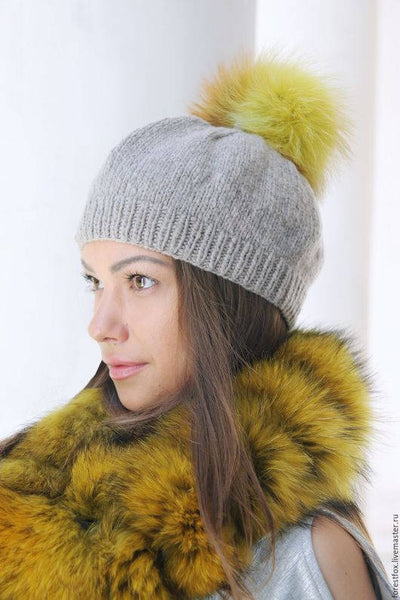 raccoon fur yellow shawl