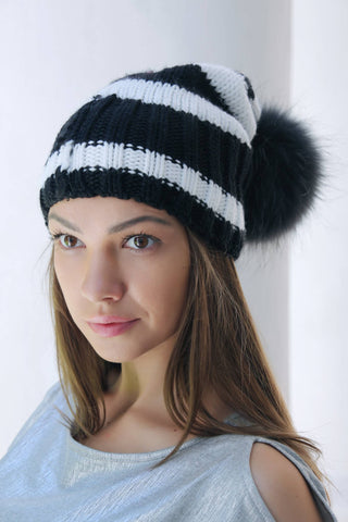 black pom pon hat