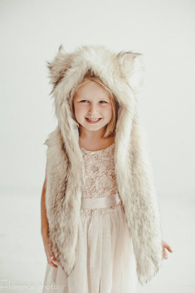 coyote fur hat with hood for kids