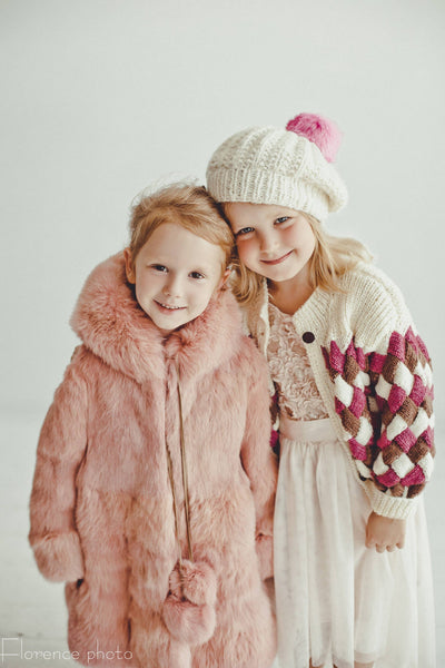 kids knitted fur pom pom