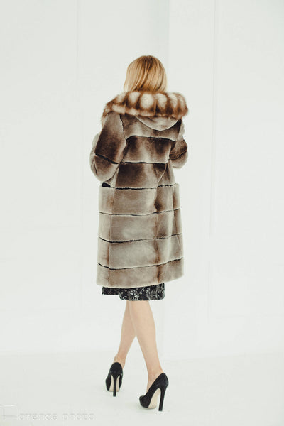 grey fashionable fur coat