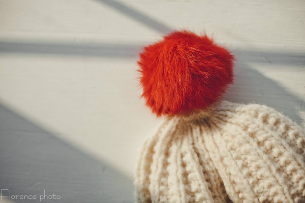 red rabbit fur pom pom