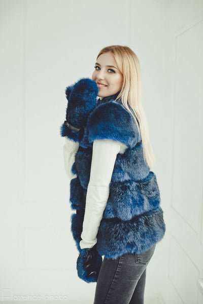 blue rabbit fur vest for women