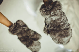 black rabbit fur mittens