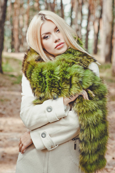 fur scarf for women in green fur