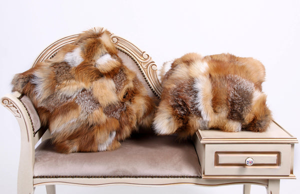 set of 2 fox fur pillow covers