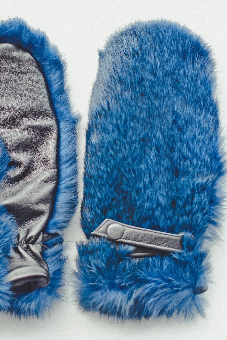 blue rabbit fur gloves