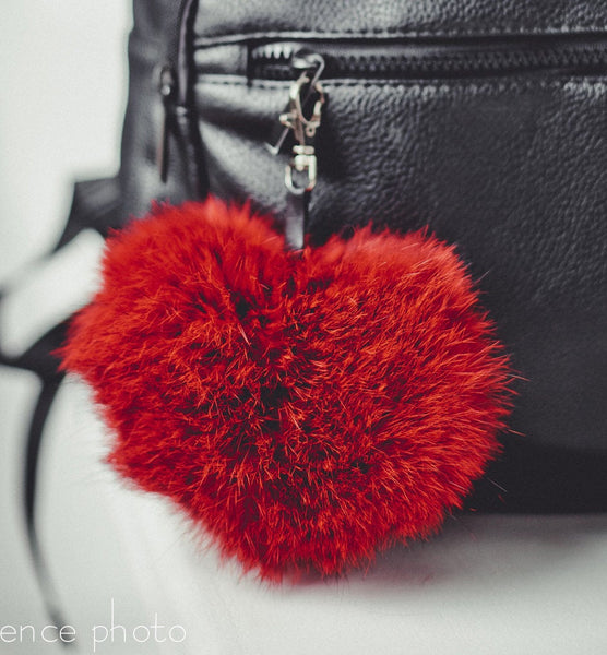 rabbit fur heartshaped bagcharm