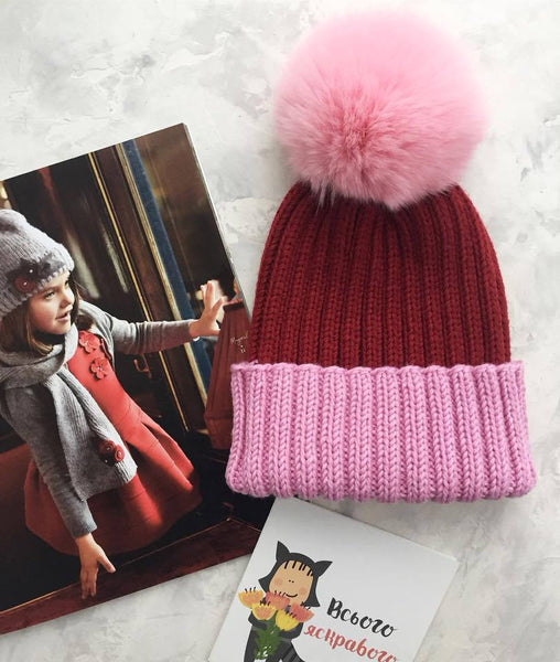 pink rabbit fur pom pom