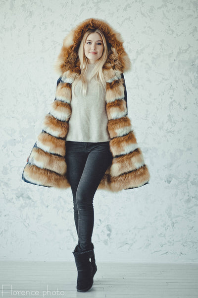 blue fox fur parka for women