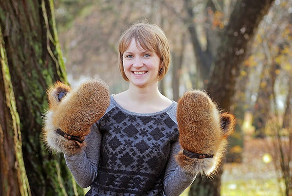 fox fur mittens for ladies